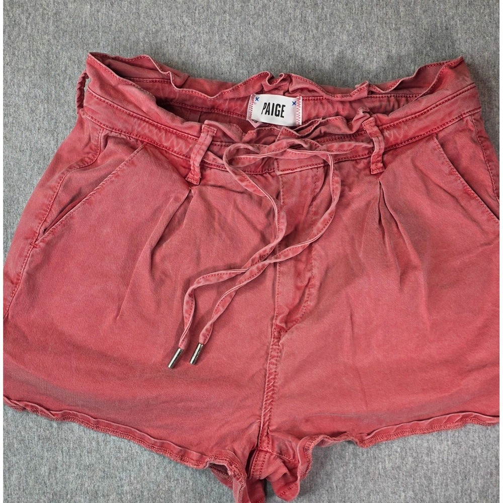 Paige Womens Paperbag Waist Shorts Coral Pink Lyocell Size 28 High RiseDrawstrin